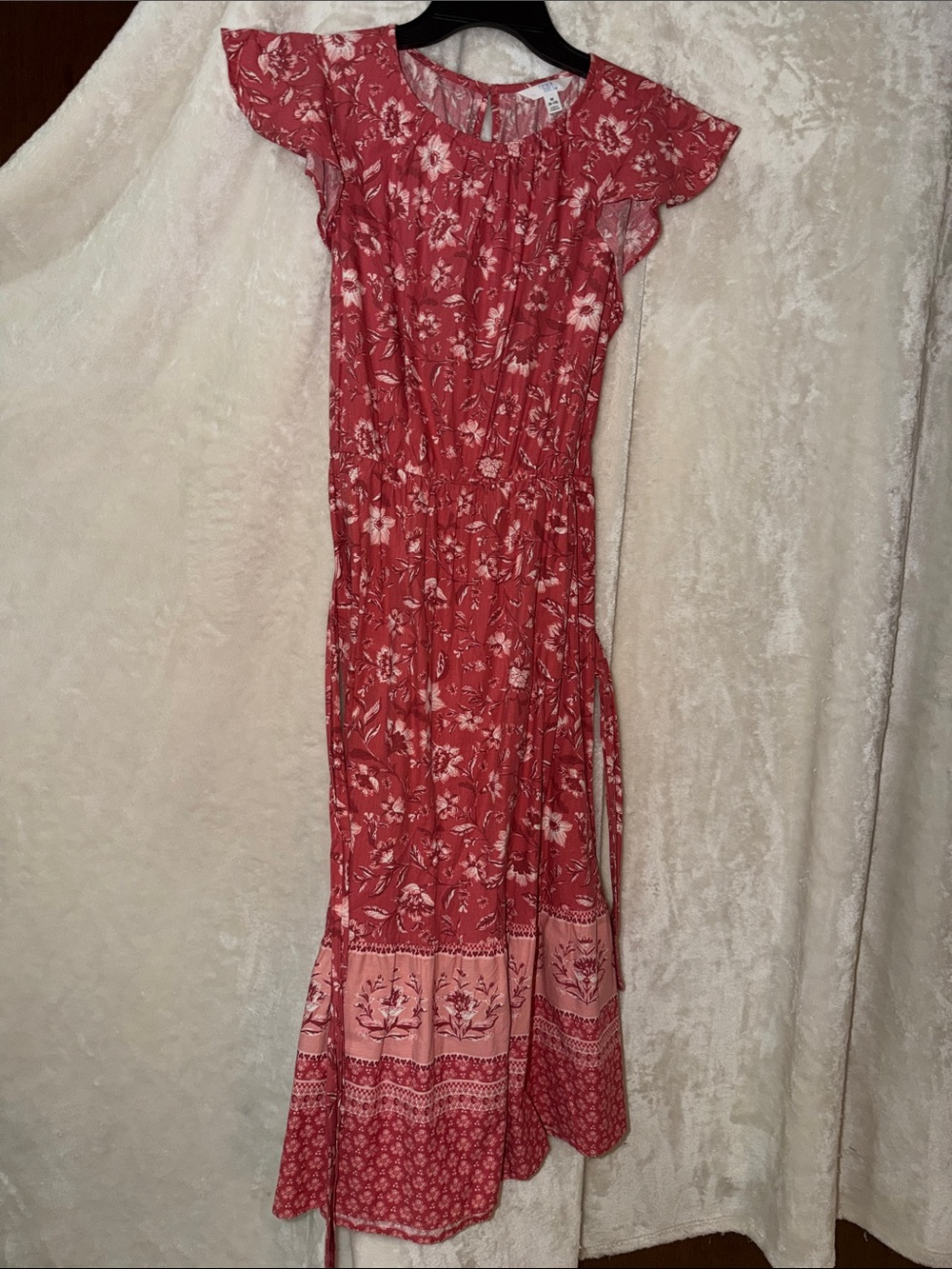 Time and Tru Coral Red Floral Maxi Dress